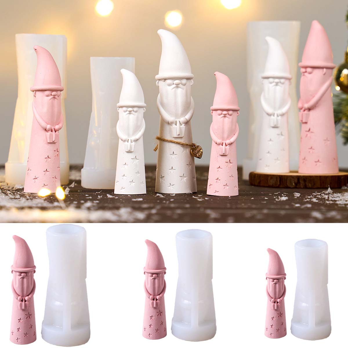 Xmas Candle Making - Molde de Silicona de Gnomo Navideño,