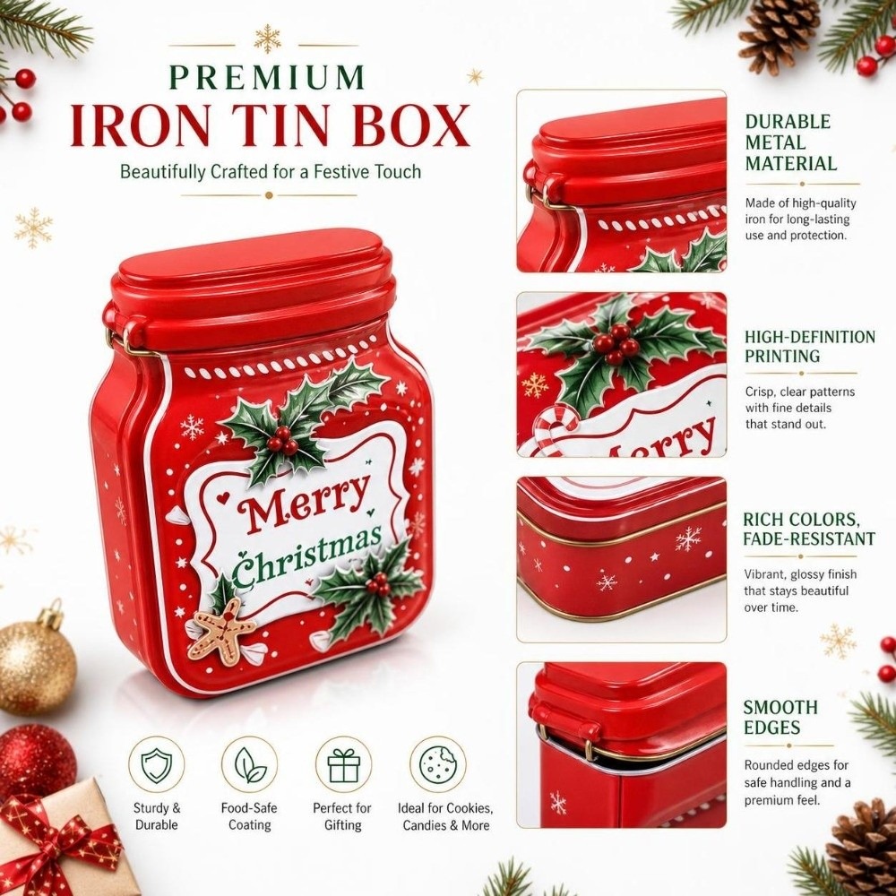 Tin Container Lid - Caja de Metal Portátil para Navidad,